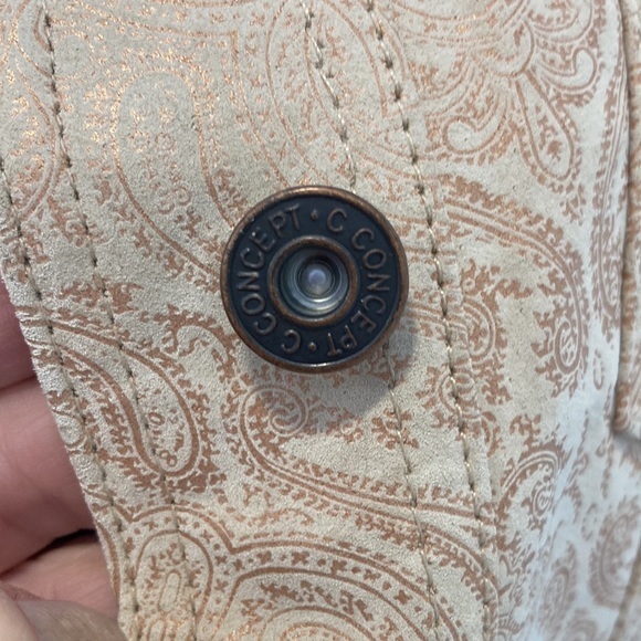 C CONCEPT Leather Jacket Tan with Paisley Rose Gold Design Size 8 - Picture 7 of 8